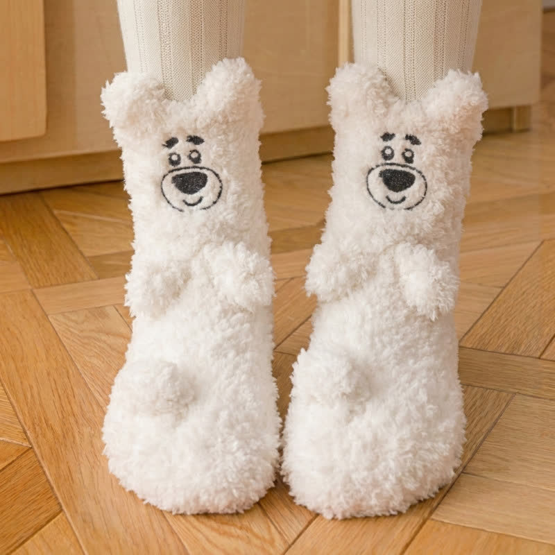 Niedliche Fleece-Haussocken mit weißem Tiergesicht - D - EU36-41 (US3-7,5) - image 1