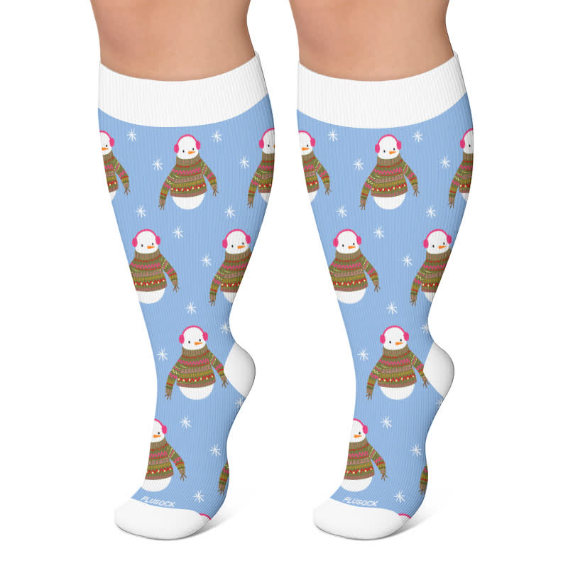 Weihnachts-Pinguin-Kompressionsstrümpfe in Übergröße - Blau - 4XL - image 4