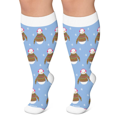Weihnachts-Pinguin-Kompressionsstrümpfe in Übergröße - Blau - 4XL - image 4