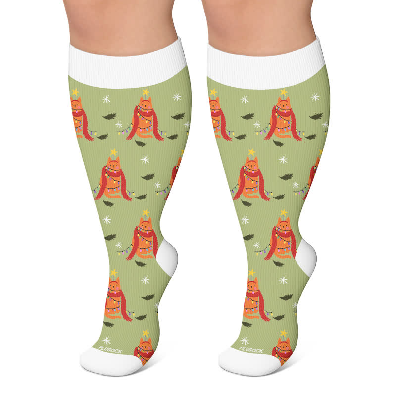 Weihnachts-Pinguin-Kompressionsstrümpfe in Übergröße - Grün - 4XL - image 6