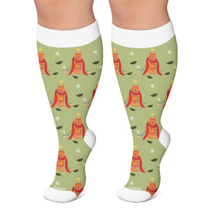 Weihnachts-Pinguin-Kompressionsstrümpfe in Übergröße - Grün - 4XL - image 6