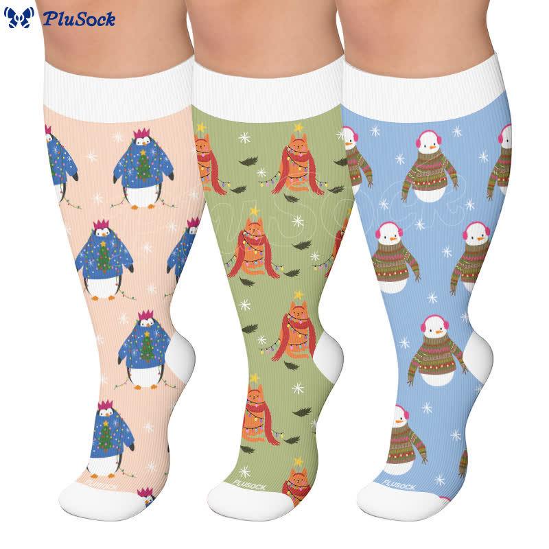 Weihnachts-Pinguin-Kompressionsstrümpfe in Übergröße - image 0