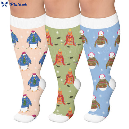 Weihnachts-Pinguin-Kompressionsstrümpfe in Übergröße - image 0