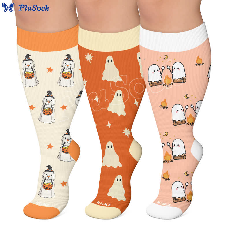 Plus Size Ghosts Pumpkins Campfire Kompressionsstrümpfe - image 0