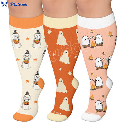 Plus Size Ghosts Pumpkins Campfire Kompressionsstrümpfe - image 0
