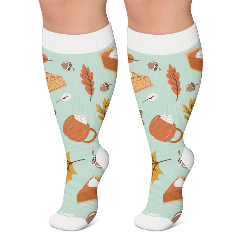 Kompressionsstrümpfe mit Herbstkatzen- und Igelmotiven in Übergröße - Grün - 4XL - image 6