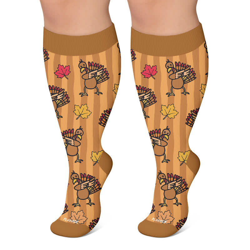 Kompressionsstrümpfe in Übergröße mit Truthahnblatt-Motiv - Braun - 4XL - image 6