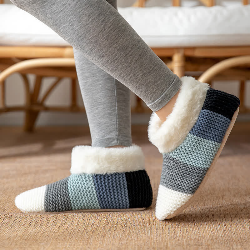 Farblich gestreifte Fleece-Haussocken mit Bündchen - Hellgrün - EU36-42 (US3-8,5) - image 3