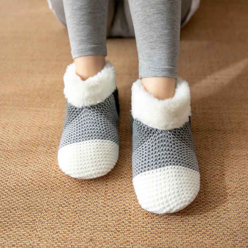 Farblich gestreifte Fleece-Haussocken mit Bündchen - Grau - EU36-42 (US3-8,5) - image 5
