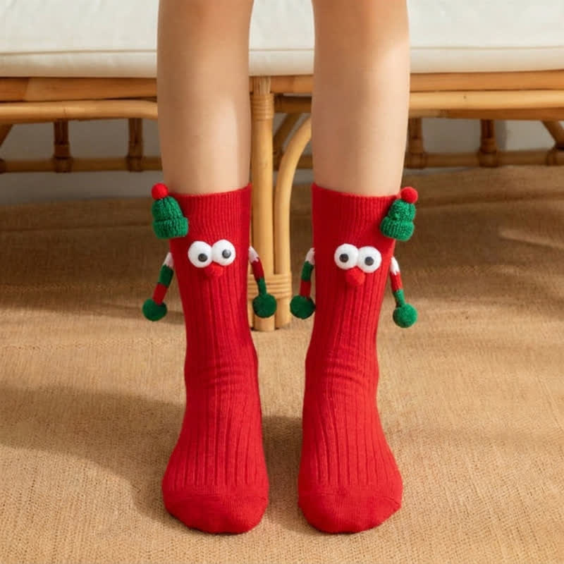 Weihnachts-Cartoon-Hut-Akzentmagnet-Handsocken (2 Paar) - Rot - Kinder EU20-31 (US5-13) - image 0
