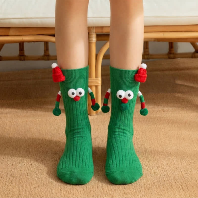 Weihnachts-Cartoon-Hut-Akzentmagnet-Handsocken (2 Paar) - Grün - Kinder EU20-31 (US5-13) - image 1