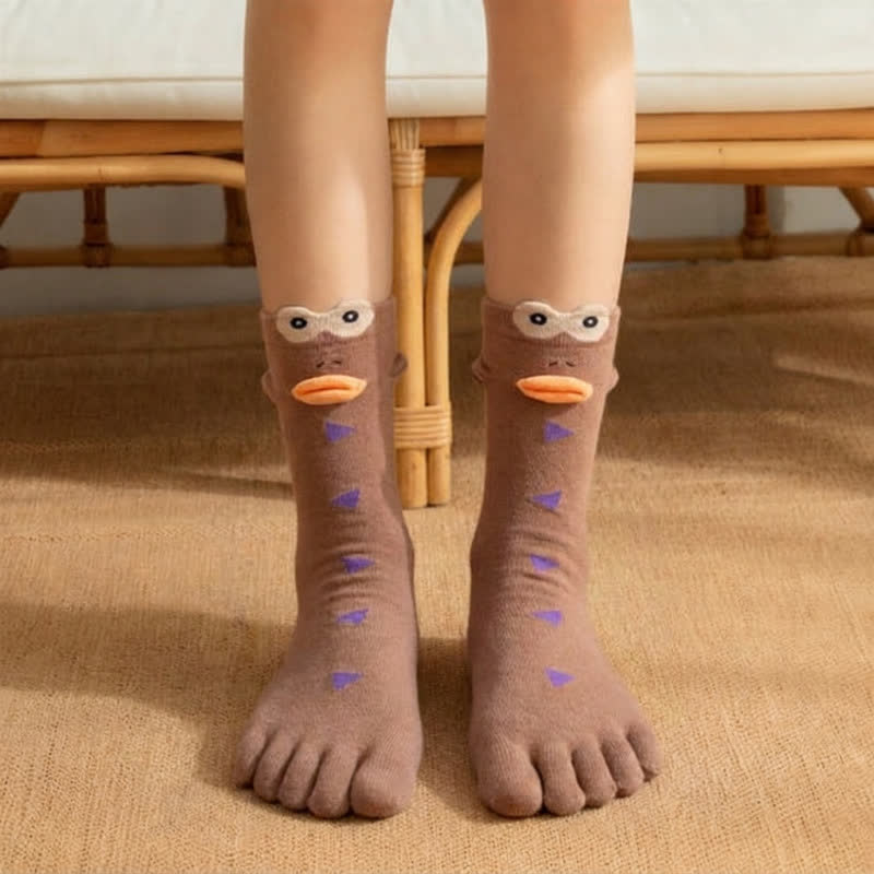 Niedliche Zehensocken mit Cartoon-Vogelmotiv (4 Paar) - Kaffee - EU36-42 (US3-8,5) - image 2