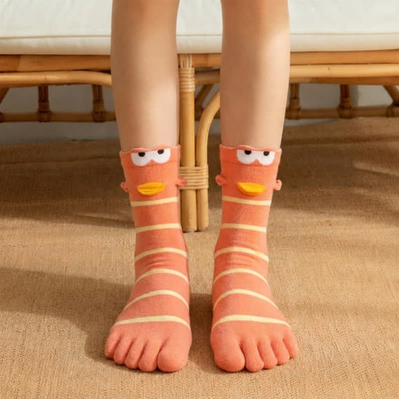 Niedliche Zehensocken mit Cartoon-Vogelmotiv (4 Paar) - Orange - EU36-42 (US3-8,5) - image 0