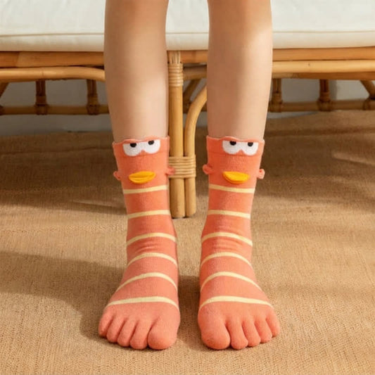Niedliche Zehensocken mit Cartoon-Vogelmotiv (4 Paar) - Orange - EU36-42 (US3-8,5) - image 0