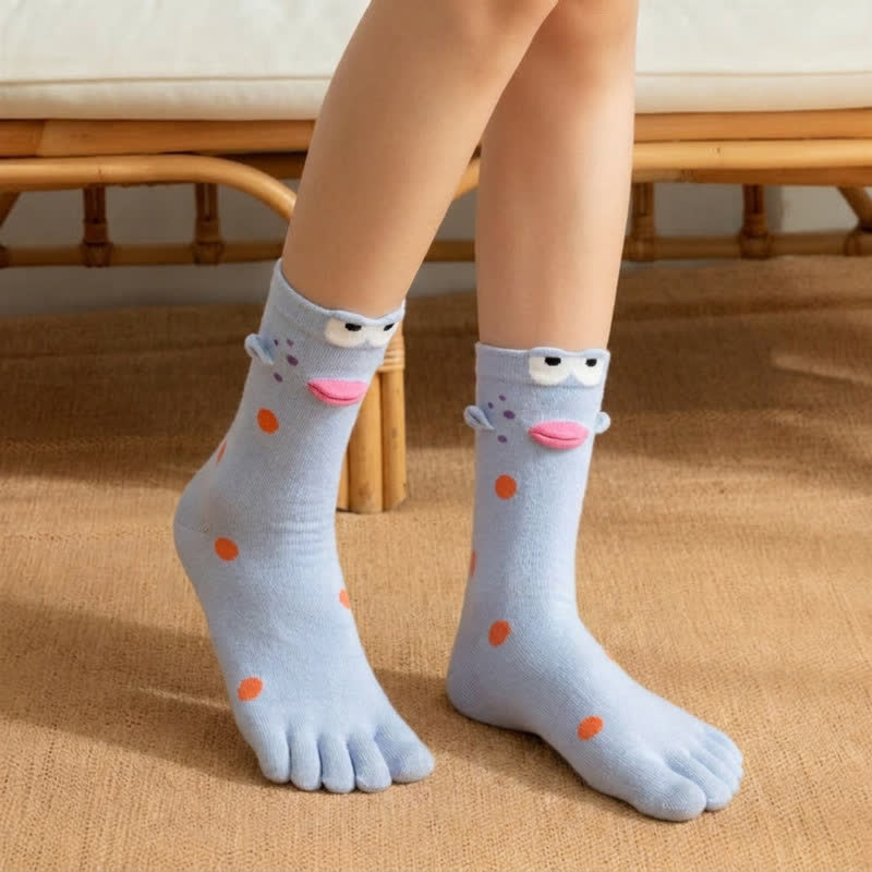 Niedliche Zehensocken mit Cartoon-Vogelmotiv (4 Paar) - Blau - EU36-42 (US3-8,5) - image 3