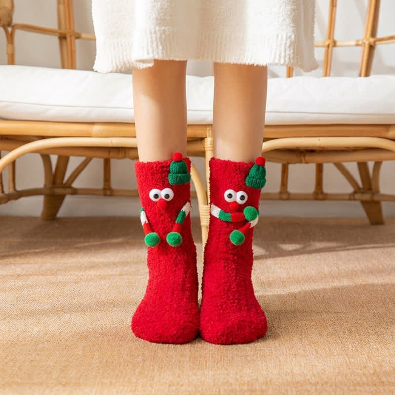 Weihnachtliche Korallenvlies-Magnet-Handsocken (2 Paar) - Rot - EU36-43 (US3-9) - image 1