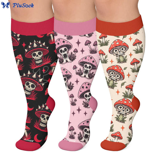 Kompressionsstrümpfe mit Totenkopf-Pilz-Motiv in Übergröße - image 0