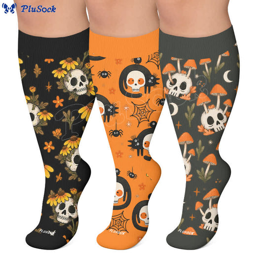 Kompressionsstrümpfe in Übergröße mit Katzenmotiv und Totenkopf - image 0