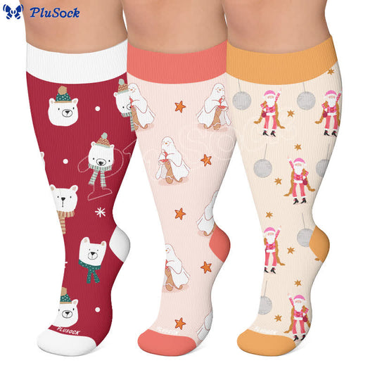 Kompressionsstrümpfe in Übergröße mit Weihnachtsmann- und Eisbär-Motiv - image 0
