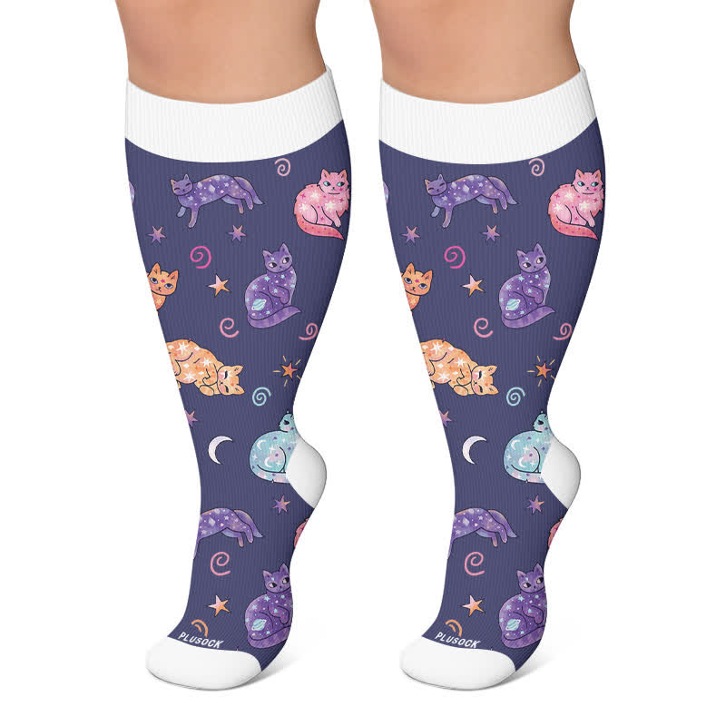 Weihnachts-Schläfrige-Katze-Kakao-Tassen-Kompressionsstrümpfe - Marineblau - 4XL - image 6