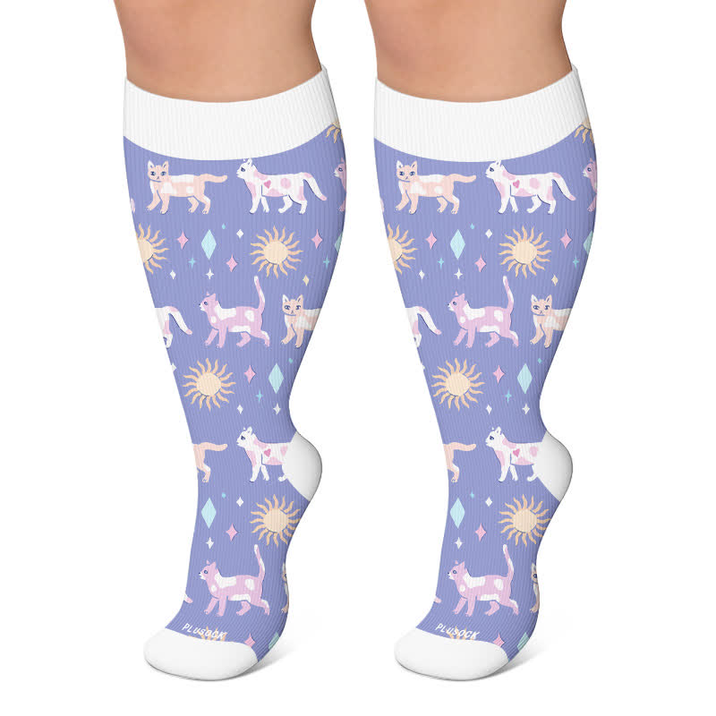 Weihnachts-Schläfrige-Katze-Kakao-Tassen-Kompressionsstrümpfe - Hellviolett - 4XL - image 4
