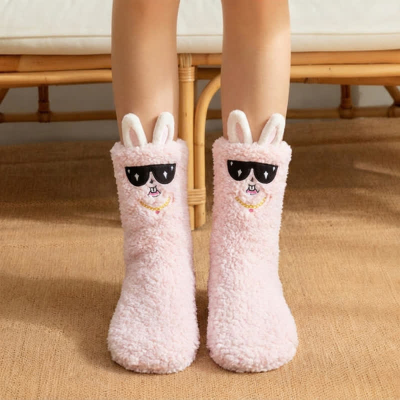 Blaue Sonnenbrille Hasen Plüschhausschuhe Socken - Rosa - EU36-42 (US3-8,5) - image 0