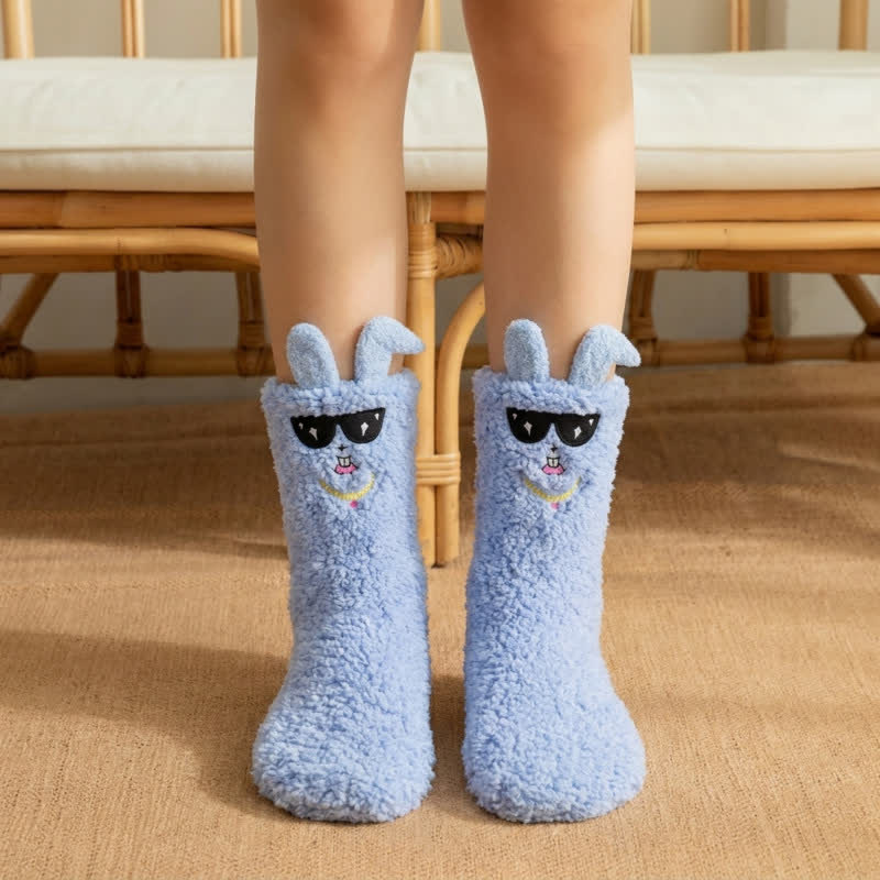 Blaue Sonnenbrille Hasen Plüschhausschuhe Socken - Blau - EU36-42 (US3-8,5) - image 2