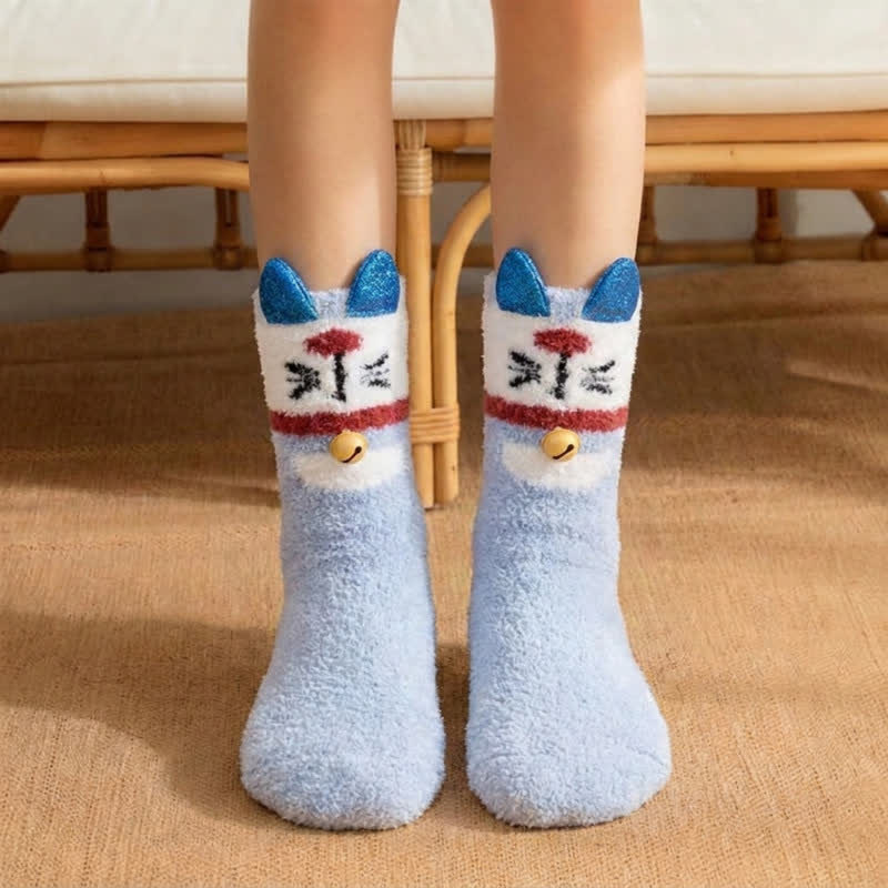 Verschiedene niedliche, flauschige Socken mit Cartoon-Motiven - Hellblau - EU36-39 (US3-6) - image 1
