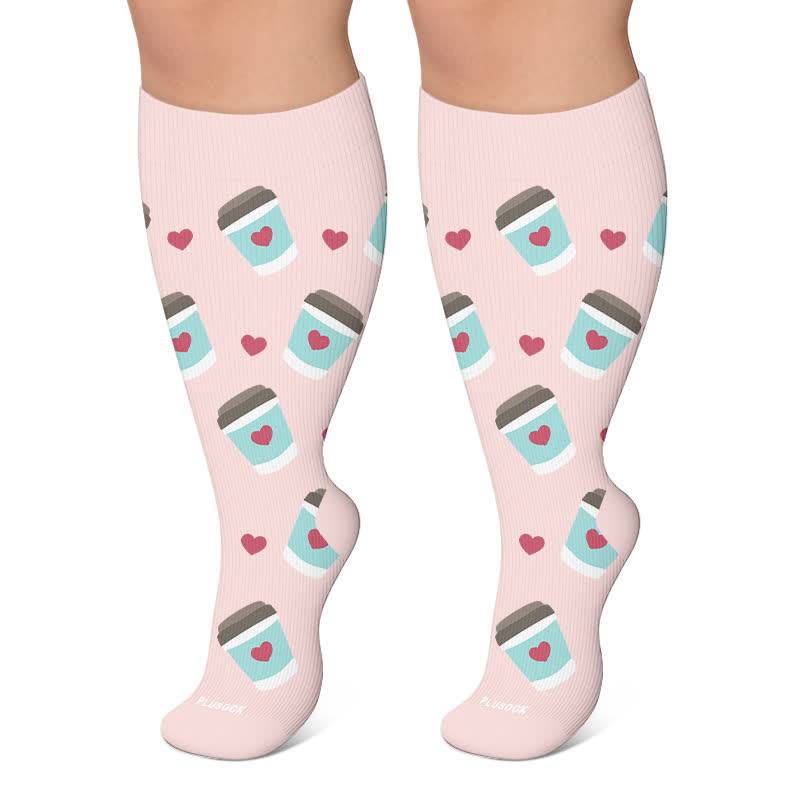 Kompressionsstrümpfe mit Kaffeemuster in Übergröße für Krankenschwestern - Rosa - 4XL - image 5