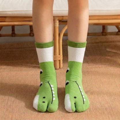 Japanische Tabi-Socken mit niedlichen Tiermotiven und geteilter Zehenpartie (4 Paar) - Grün - EU36-42 (US3-8,5) - image 1