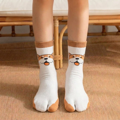 Japanische Tabi-Socken mit niedlichen Tiermotiven und geteilter Zehenpartie (4 Paar) - Weiß - EU36-42 (US3-8,5) - image 3