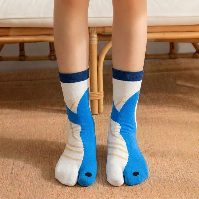 Japanische Tabi-Socken mit niedlichen Tiermotiven und geteilter Zehenpartie (4 Paar) - Blau - EU36-42 (US3-8,5) - image 0