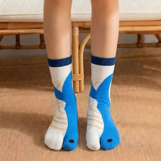 Japanische Tabi-Socken mit niedlichen Tiermotiven und geteilter Zehenpartie (4 Paar) - Blau - EU36-42 (US3-8,5) - image 0