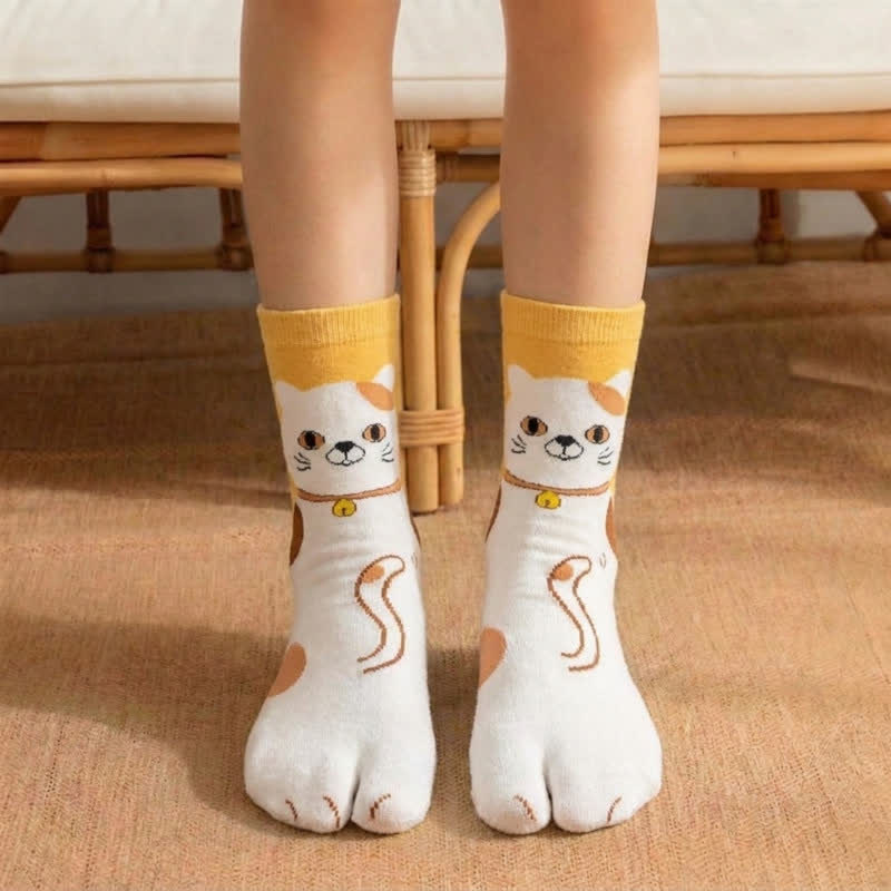 Japanische Tabi-Socken mit niedlichen Tiermotiven und geteilter Zehenpartie (4 Paar) - Gelb - EU36-42 (US3-8,5) - image 2
