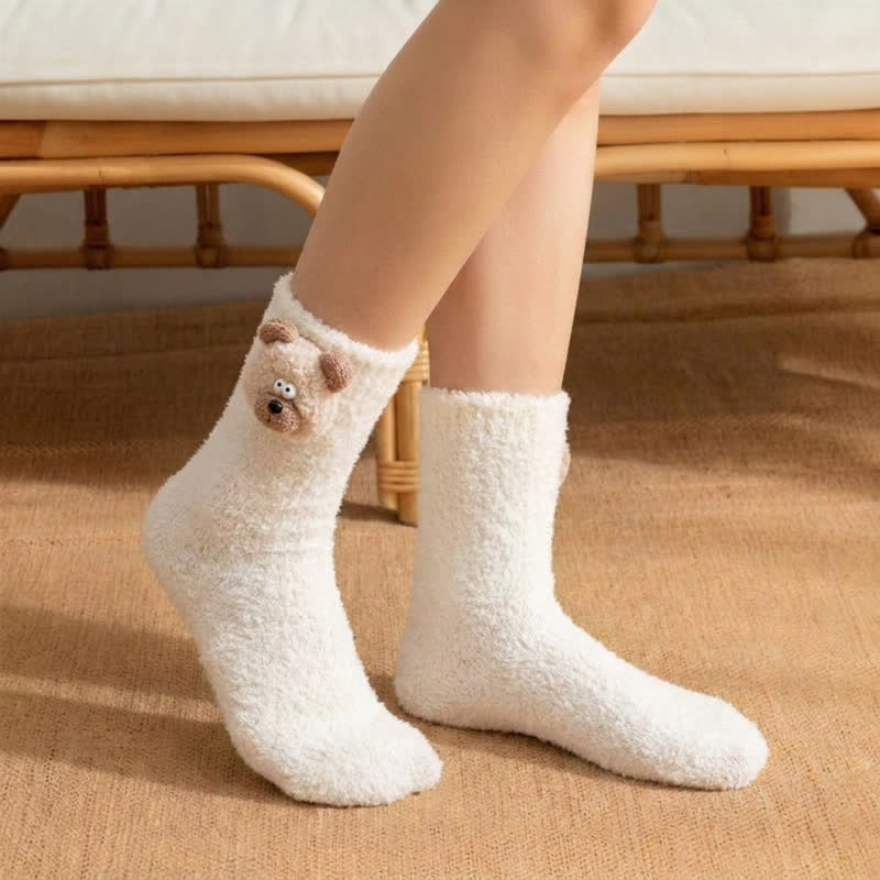Flauschige Socken mit Tiermotiven, gefüttert mit Sherpa-Fleece (2 Paar) - Beige - EU36-42 (US3-8,5) - image 3