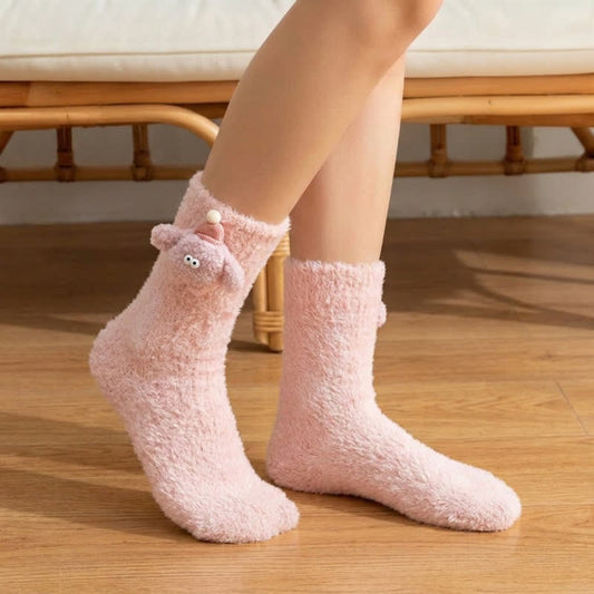 Flauschige Socken mit Tiermotiven, gefüttert mit Sherpa-Fleece (2 Paar) - Rosa - EU36-42 (US3-8,5) - image 0