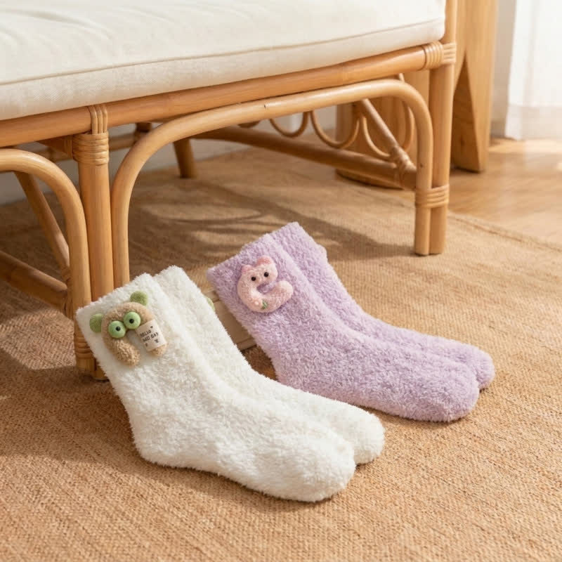 Flauschige Socken mit Tiermotiven, gefüttert mit Sherpa-Fleece (2 Paar) - Weiß+Lila - EU36-42 (US3-8,5) - image 11