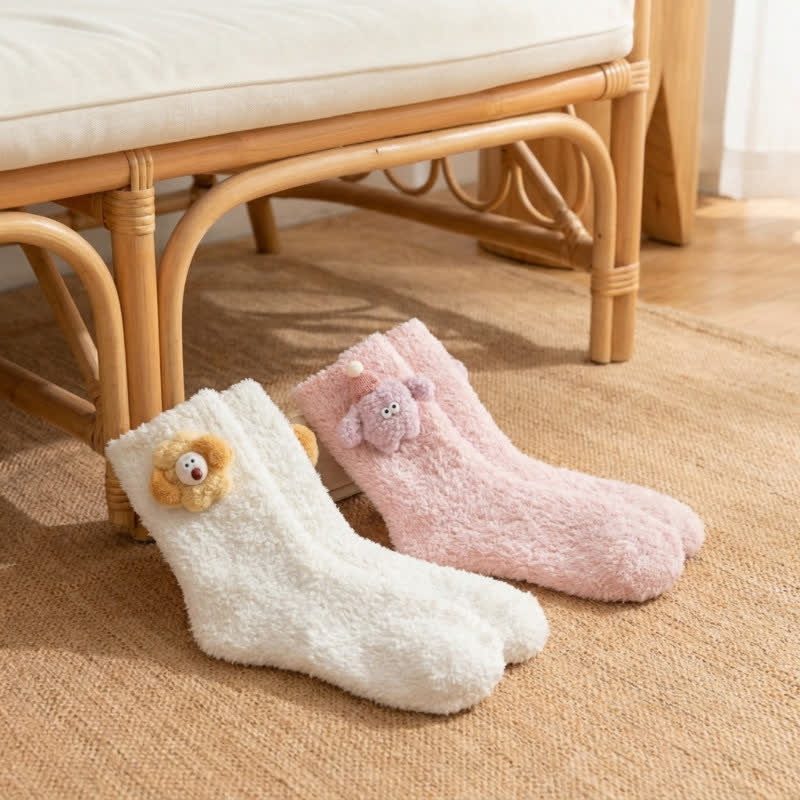 Flauschige Socken mit Tiermotiven, gefüttert mit Sherpa-Fleece (2 Paar) - Hellgrün + Rosa - EU36-42 (US3-8,5) - image 10