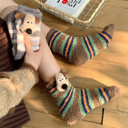 Gestreifte, flauschige Socken mit Welpenohren (4 Paar) - image 0