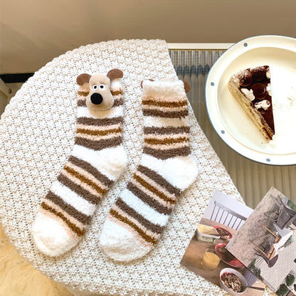 Gestreifte, flauschige Socken mit Welpenohren (4 Paar) - Weiß - EU36-42 (US3-8,5) - image 4