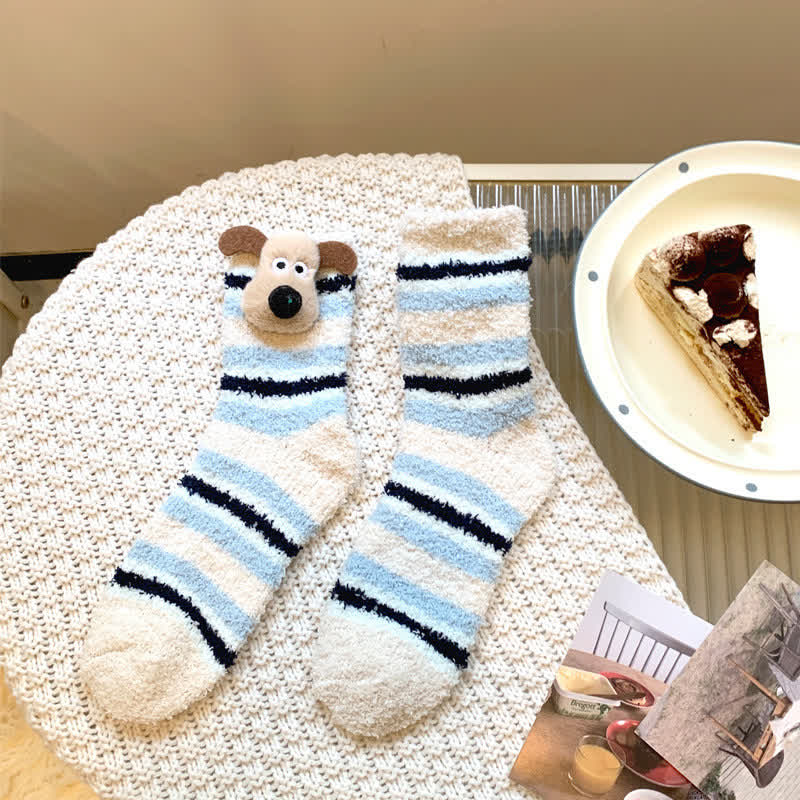 Gestreifte, flauschige Socken mit Welpenohren (4 Paar) - Blau - EU36-42 (US3-8,5) - image 3