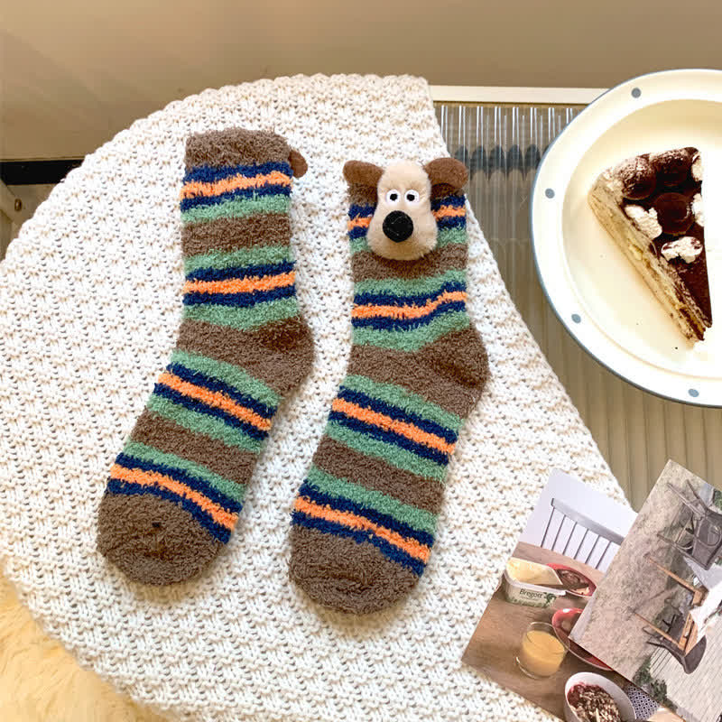 Gestreifte, flauschige Socken mit Welpenohren (4 Paar) - Kaffee - EU36-42 (US3-8,5) - image 6