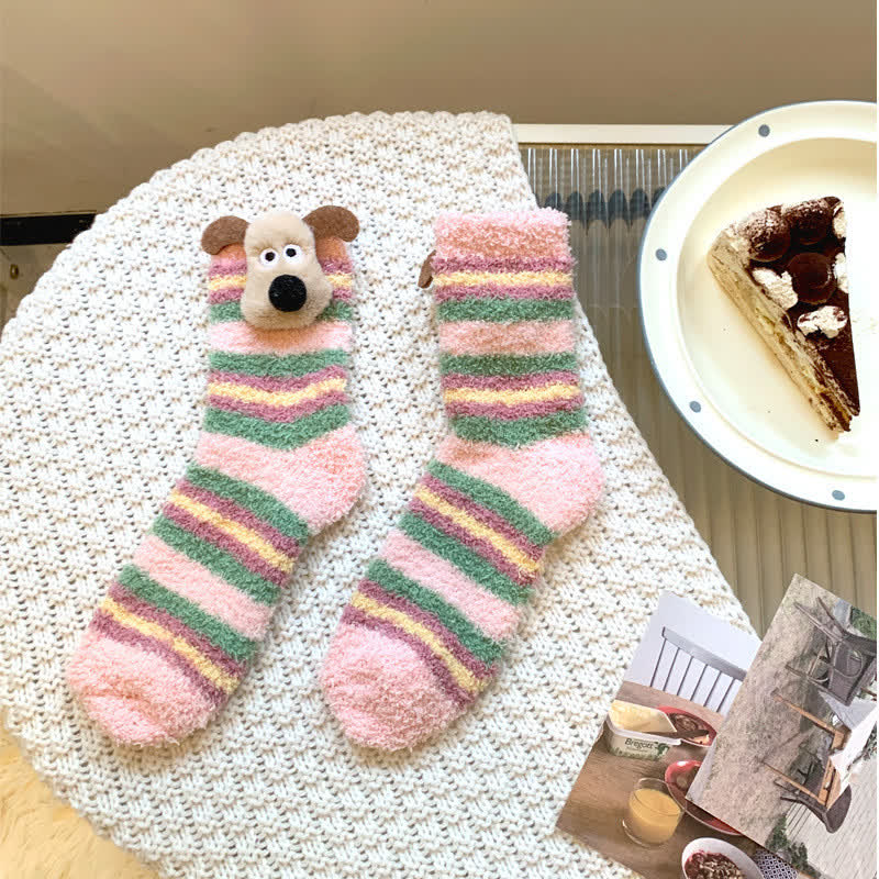 Gestreifte, flauschige Socken mit Welpenohren (4 Paar) - Rosa - EU36-42 (US3-8,5) - image 5