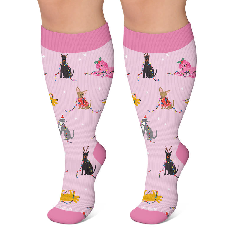 Weihnachtskompressionsstrümpfe in Übergröße mit Tiermotiven - Hellviolett - 4XL - image 4