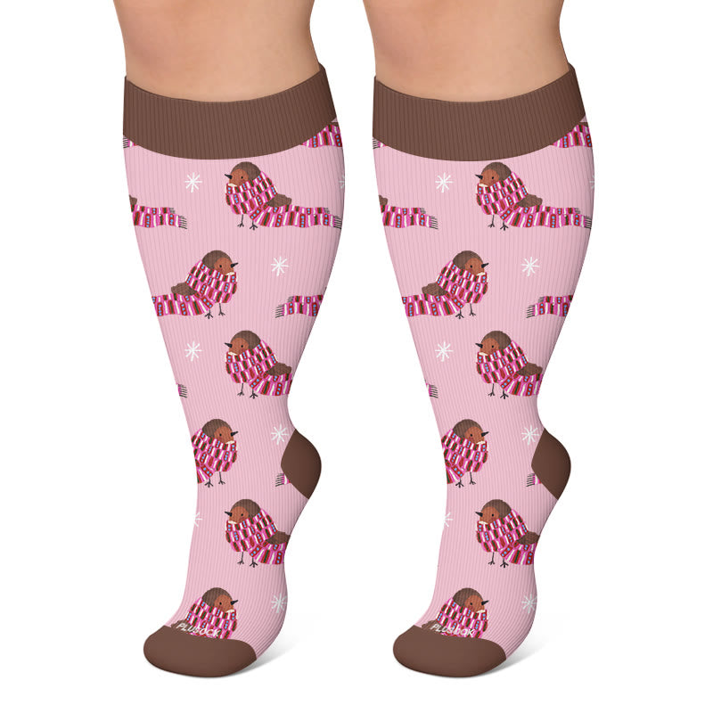 Weihnachtskompressionsstrümpfe in Übergröße mit Tiermotiven - Rosa - 4XL - image 5