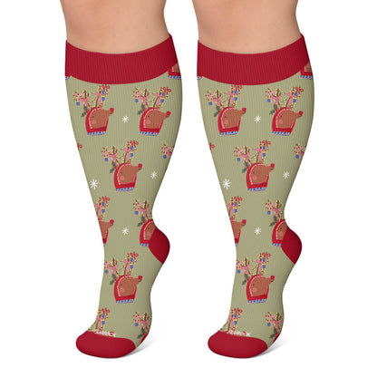 Weihnachtskompressionsstrümpfe in Übergröße mit Tiermotiven - Grün - 4XL - image 6