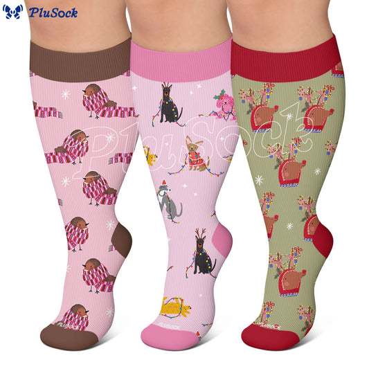 Weihnachtskompressionsstrümpfe in Übergröße mit Tiermotiven - image 0