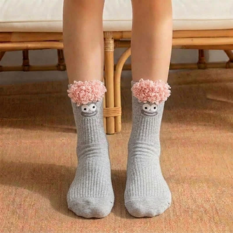 Viertelsocken mit niedlichem, lächelndem Gesicht (3 Paar) - Grau - EU36-42 (US3-8,5) - image 4
