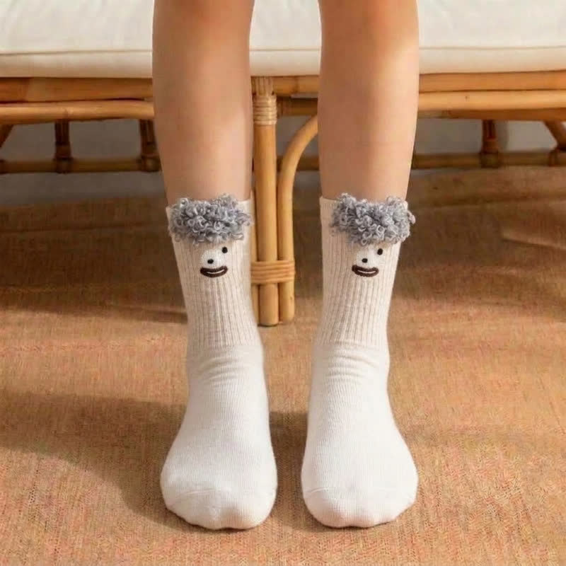 Viertelsocken mit niedlichem, lächelndem Gesicht (3 Paar) - Beige - EU36-42 (US3-8,5) - image 0
