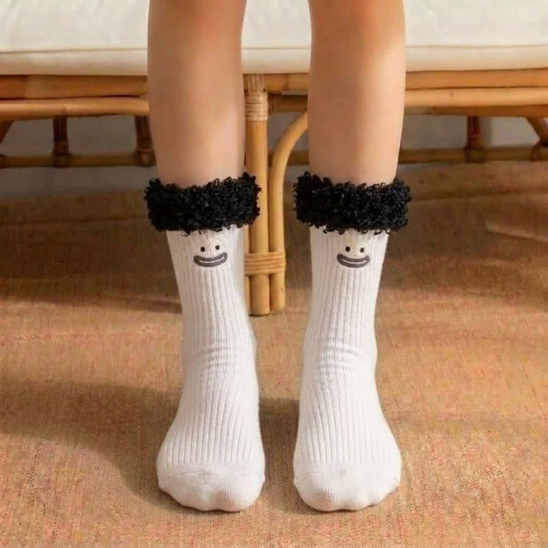 Viertelsocken mit niedlichem, lächelndem Gesicht (3 Paar) - Weiß - EU36-42 (US3-8,5) - image 3